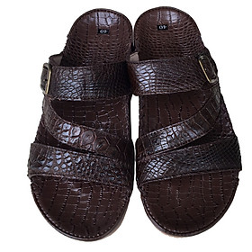 Dép nam quai chéo Trường Hải màu nâu  da cá sấu thật sang trọng sắc sảo  may viền chắc chắn đế kếp mềm dẻo  không trơn  DN0811