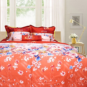 Bộ Vỏ Chăn Ga Gối Cotton Satin Hàn Quốc Julia (Bộ 5 Món Có Vỏ Chăn)