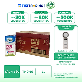 Thùng 12 hộp sữa tươi tiệt trùng tách béo Meadow Fresh 1L hàng New Zealand