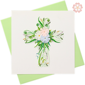 Thiệp Giấy Xoắn Nghệ Thuật - Thánh Giá Hoa - Floral Cross - Religion - 15 x 15 - VN2XM115C78NN