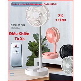 Mua Quạt sạc tích điện gấp gọn GIÁ RẺ - Có Điều Khiển Từ Xa ( Remote ) - Pin 7200 MaH -  Mã ZK