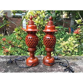 Mua bộ đèn thờ gỗ xà cừ cao 25cm