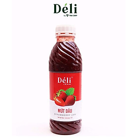 Mứt Dâu Déli chai 1LHSD 18 tháng, nguyên liệu pha chế trà trái cây, soda