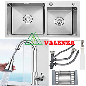 Mua Combo chậu rửa bát inox Valenza sus304 8245 hố lệch  vòi rửa bát dây rút 01  bộ xả  rổ bình xà phòng
