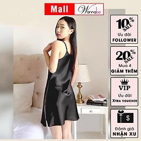 Đầm ngủ WANNABE DNS70 váy ngủ lụa dây vai đôi cổ vuông đơn giãn dễ mặc chăm sóc làn da, giấc ngủ quý khách