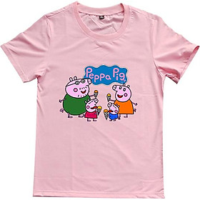 Áo Thun Gia Đình 3 Người In Họa Tiết Gia Đình Heo Peppa Màu Hồng Phấn
