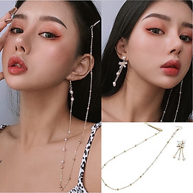 Khuyên tai dài kèm kẹp tóc nơ đính ngọc trai