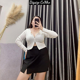 BIGSIZE 58-90KG Áo thun gân bigsize nữ tay dài kéo khóa croptop sang chảnh G12 - Màu Trắng
