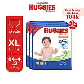 [TẶNG THÊM MIẾNG CHO SIZE L/XL/XXL] Combo 3 gói Tã quần Huggies Skincare Mega Jumbo M106/L96/XL84/XXL76