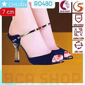 Giày cao gót nữ 7p RO480 ROSATA tại BCASHOP hở mũi gót nhọn, da kim tuyến, có quai ngang sành điệu và thời trang - màu đen