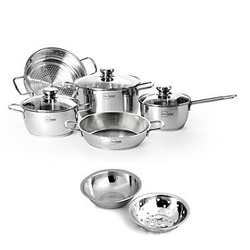 Bộ nồi Fivestar 5 món nắp kính tặng bộ thau rổ