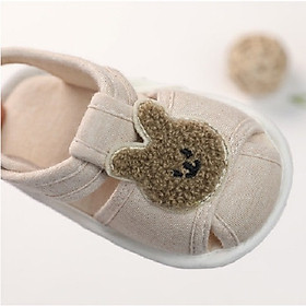 Giày tập đi cho bé, sandal tập đi đế da hình gấu, hình thỏ cho bé 0-18 tháng tuổi 100% cotton hữu cơ tự nhiên