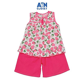 Bộ quần áo Lửng bé gái hoạ tiết Dâu Hồng Cotton - AICDBGANUYDR - AIN Closet