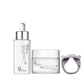 Combo Serum Và Kem Dưỡng Trắng Da Từ Gạo 9 Wishes (Rice 72% White Lucent Serum 50ml + Rice Radiance Cream 50ml) + tặng 1 băng đô tai mèo xinh xắn (màu ngẫu nhiên)