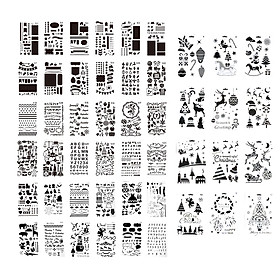 48pcs Children Drawing Stencils PET Material Letter Number Shapes Pattern Chirstmas Painting Spraying Template for DIY