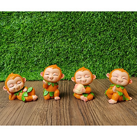 Mua Bộ 04 chú khỉ con size 7cm - tặng kèm túi 50 xu vàng mini may mắn