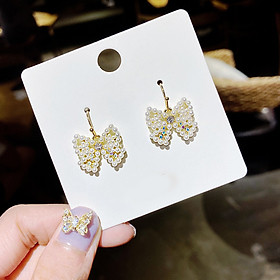 Bông tai nơ ngọc trai đính đá phong cách Hàn quốc S925