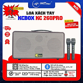 KCBox KC260Pro - Loa Xách Tay Karaoke Cao Cấp Giá Tốt Nhất 2023, Bass Boost, Bluetooth 6.0, Tặng Kèm Micro Không Dây Hàng chính hãng