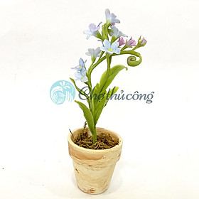 Chậu hoa lưu ly forget me not đất sét mini Nhật Thái, chậu cây mini hoa handmade - chậu hoa giả để bàn, quà tặng handmade