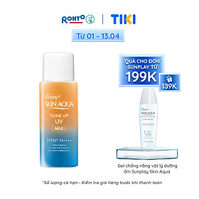 Kem chống nắng nâng tông Skin Aqua Tone up Latte Beige cho mọi tông da, dạng tinh chất Sunplay Skin Aqua Tone Up UV Essence Latte Beige SPF 50+ PA++++ 50g