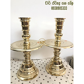Mua Chân nến thờ cúng bằng đồng vàng Mã CQ mẫu trơn dùng để thờ cúng gia tiên đình chùa