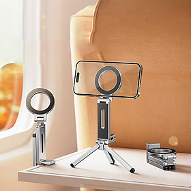 Giá đỡ kệ đỡ điện thoại từ tính gập xoay 360 độ để bàn, kẹp thành bàn, ô tô, máy bay livestream, selfile tự sướng - Hàng chính hãng