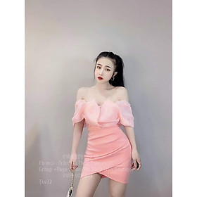 Đầm ôm nữ trễ vai đính cườm phối voan kiếng thời trang
