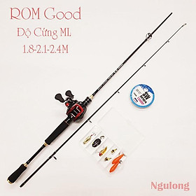 Bộ cần câu lure máy ngang ROM GOOD cao cấp, Máy ngang Staco tặng dây câu lure và hộp mồi