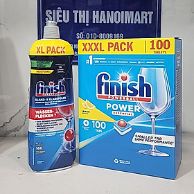 Combo Dầu làm bóng finish 800ml+Viên rửa bát Finish All in one 100v dùng cho Máy rửa bát 