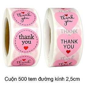 Mua Cuộn 500 tem Sticker Thank you in màu tự dính - Tem cảm ơn siêu dễ thương nền Hồng
