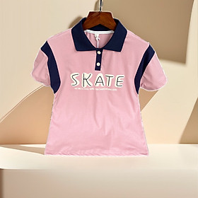 Áo Polo bé gái cộc tay size đại 7-14 tuổi chữ SKATE vải cotton cao cấp co giãn 4 chiều kiểu dáng khỏe khoắn thời trang