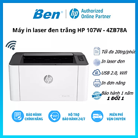 Máy in Laser Trắng Đen HP 107w WiFi (4ZB78A)- Hàng chính hãng