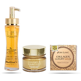 Combo 3 Sản phẩm dưỡng da ngừa lão hoá toàn diện 3W Clinic Collagen & Luxury Gold (Essence, Cream, Hydrogel Eye & Spot Patch)