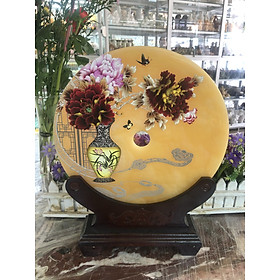 Đồng tiền, đồng điếu may mắn phong thủy vẽ tranh chiêu nạp tài lộc đá ngọc hoàng long - Đường kính 30 cm - Mẫu 7