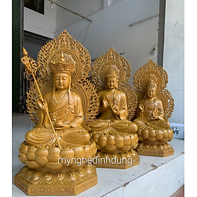 Mua Bộ tượng phật tam thánh bằng gỗ hương đá sơn vàng kt cao 50×35×30cm+lá chắn hào quang là 65cm