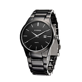 Đồng hồ đeo tay cổ điển CURREN bằng thép không gỉ chống nước hàng ngày có lịch-Màu đen
