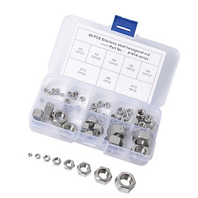 65pcs Metric M2 M3 M4 M5 M6 M8 M10 M12 304 Stainless Steel Hex Lock Nut Assortment Kit in the Case