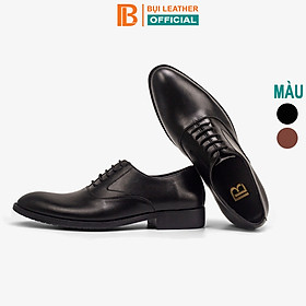 Giày da nam oxford công sở G104, giày nam da bò nappa cao cấp màu nâu có dây buộc, mặt trơn có viền Bụi leather, hộp sang trọng BH 12 tháng