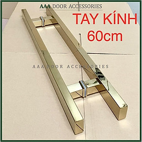 Tay nắm cửa kính cường inox 304 mạ vàng cao cấp dài 60cm tim lỗ 40cm