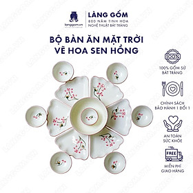 Mua Bộ bàn ăn mặt trời Men trắng vẽ hoa sen hồng - Size: 45 cm - Gốm sứ Bát Tràng - langgom.vn