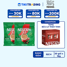 [Tặng Bộ 2 ly thủy tinh] Combo 2 Bịch Cà phê Hòa tan NESCAFÉ VỊ RANG ĐẬM 46 gói Đậm Thơm Hoàn Hảo