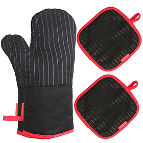 Cotton Silicone Oven Mitts Heat Resistant Non-Slip Barbecue Gloves Kitchen Gloves 1 Pair Oven Mitts 2 Pot Holders