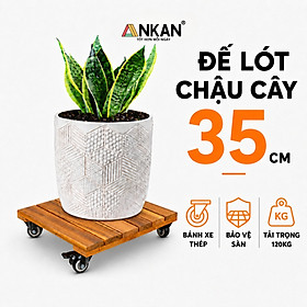 Đế Đôn Chậu Cây Có Bánh Xe Cao Cấp ANKAN Hình Vuông Màu Vàng 35x35 Cm Tải trọng 120 Kg Gỗ Tràm Bông