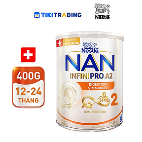 Sữa bột NAN INFINIPRO A2 2 với công thức đầu tiên kết hợp giữa đạm quý A2 & 6HMO & Dual Probiotics nhập khẩu Thụy Sĩ - Hộp 400g cho bé 12 - 24 tháng