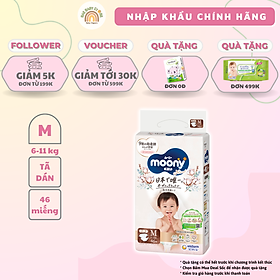 Tã dán Moony Natural siêu cao cấp S58/M46/L38 - Nhập Khẩu Chính Hãng