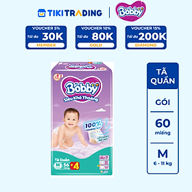 [TẶNG THÊM 4 MIẾNG] Tã quần Bobby Siêu Khô Thoáng - 100% Thoáng Khí  Super Jumbo - M56