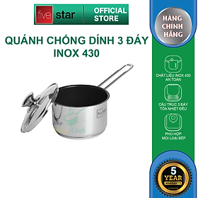 Quánh chống dính bột cháo 3 đáy inox 430 Fivestar Standard nắp kính bếp từ tặng 5 muỗng ăn