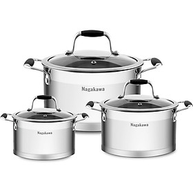 Mua Bộ nồi inox 5 đáy Nagakawa Fuyu NAG1354 (16cm  20cm  24cm) - Hàng chính hãng