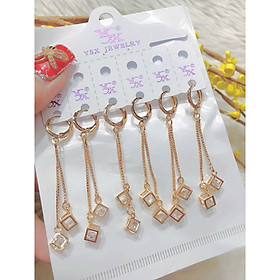 Đôi bông tai nữ mạ vàng ( 01 đôi ) chuôi dài ô vuông 060252021 - Bền Màu - Mang đi chơi đi tiệc rất đẹp