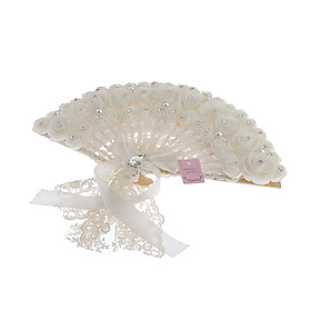 White Elegant Pearl Rose Non-foldable Bride Hand Fan Wedding Party Supplies